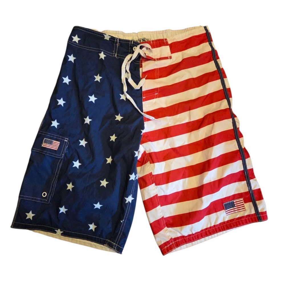 Exist Mens American Flag Board Shorts Stars Stripes Patriotic Swim Trunks Large